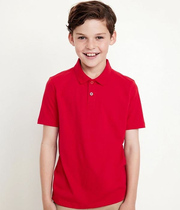 Child wearing a red polo shirt